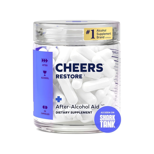 Cheers Restore | Supplement with DHM + L-Cysteine | Feel Better After Drinking & Support Your Liver | Dihydromyricetin, Cysteine, Prickly Pear, B-Vitamins, Ginger